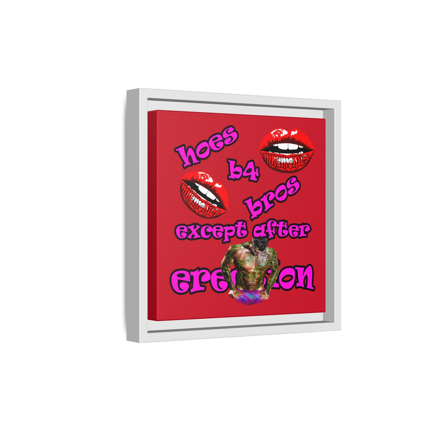 hoes b4 bros - framed canvas art (dark red)
