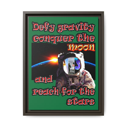 defy conquer reach - framed canvas art (dark green)