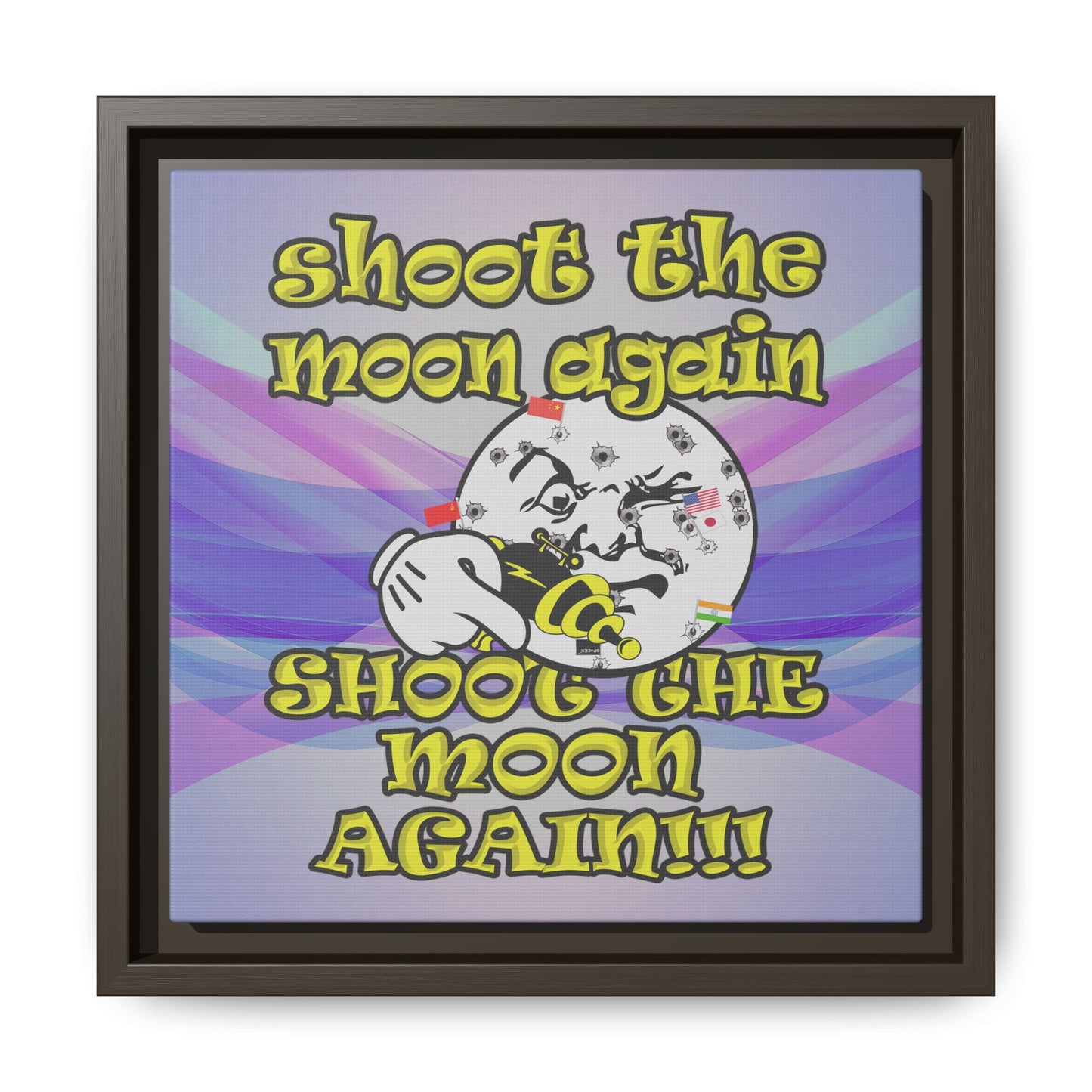 shoot the moon again - framed canvas art (light blue-pink wave)
