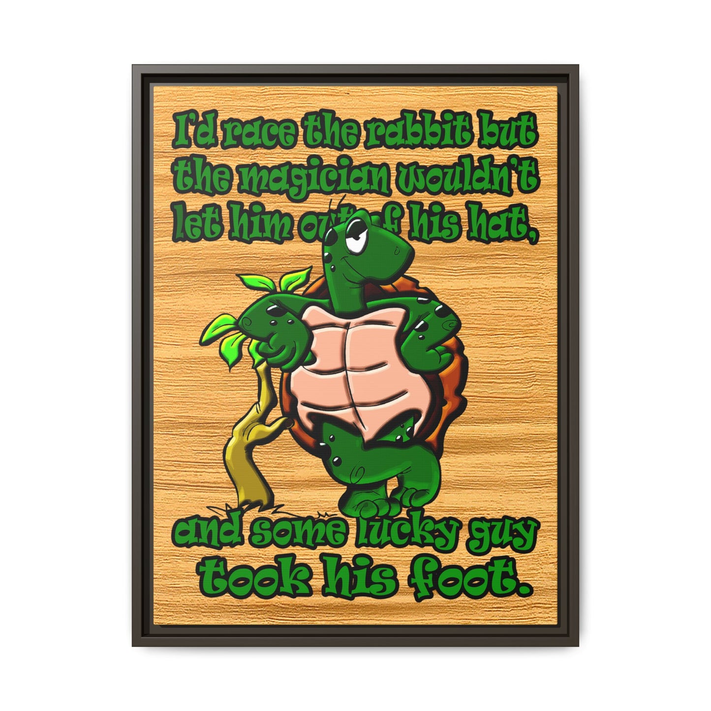 turtle race - framed canvas art (butterscotch wood finish)