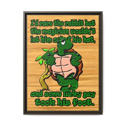 turtle race - framed canvas art (butterscotch wood finish)