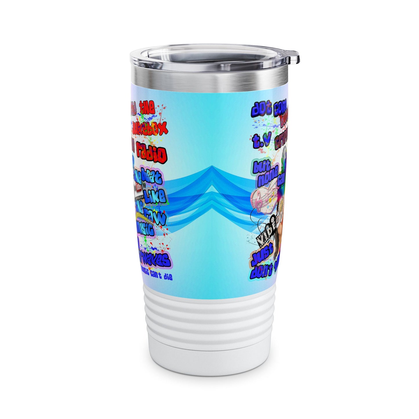 drop the beat - Ringneck Tumbler, 20oz  (light blue-pink wave)