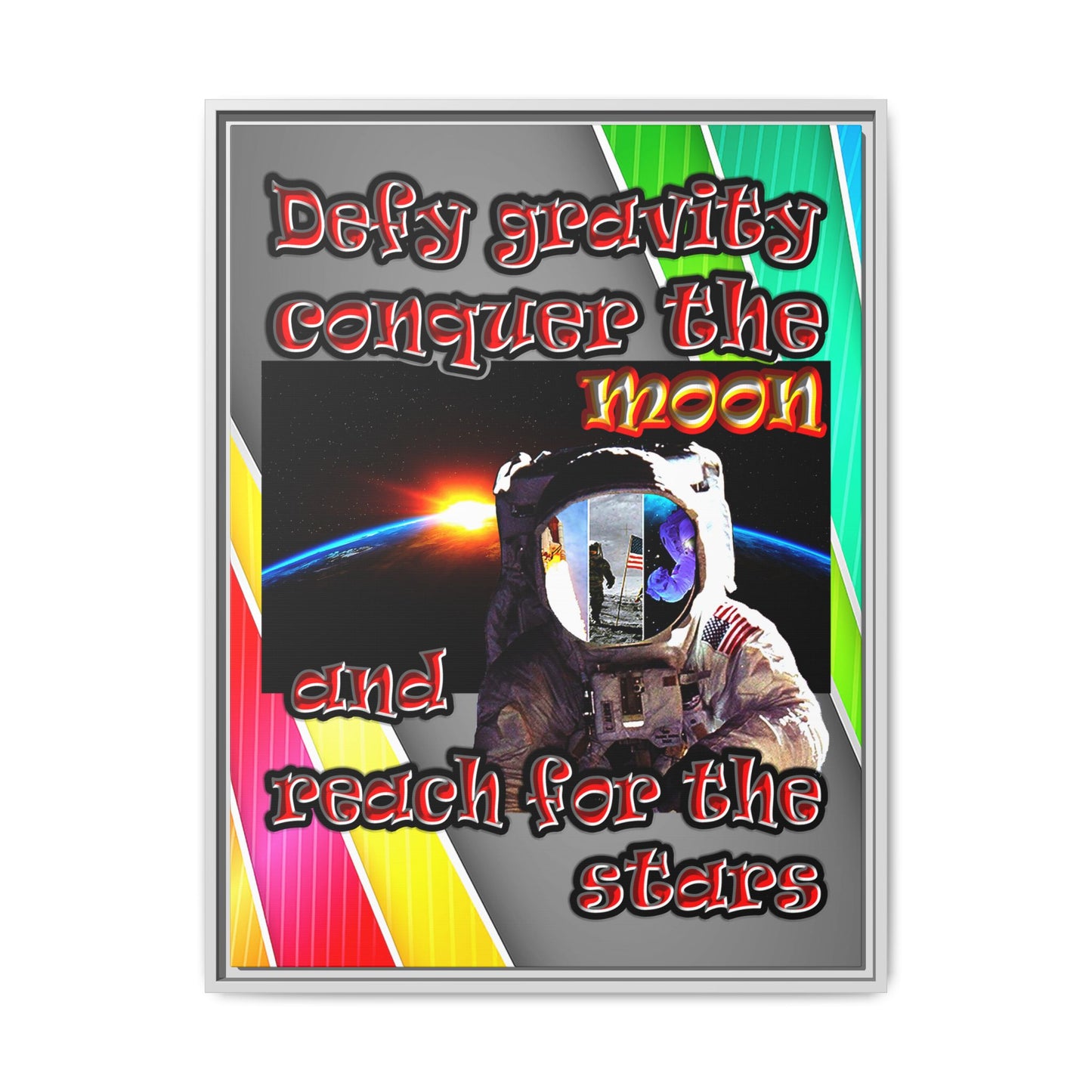 defy conquer reach - framed canvas art (rainbow split)