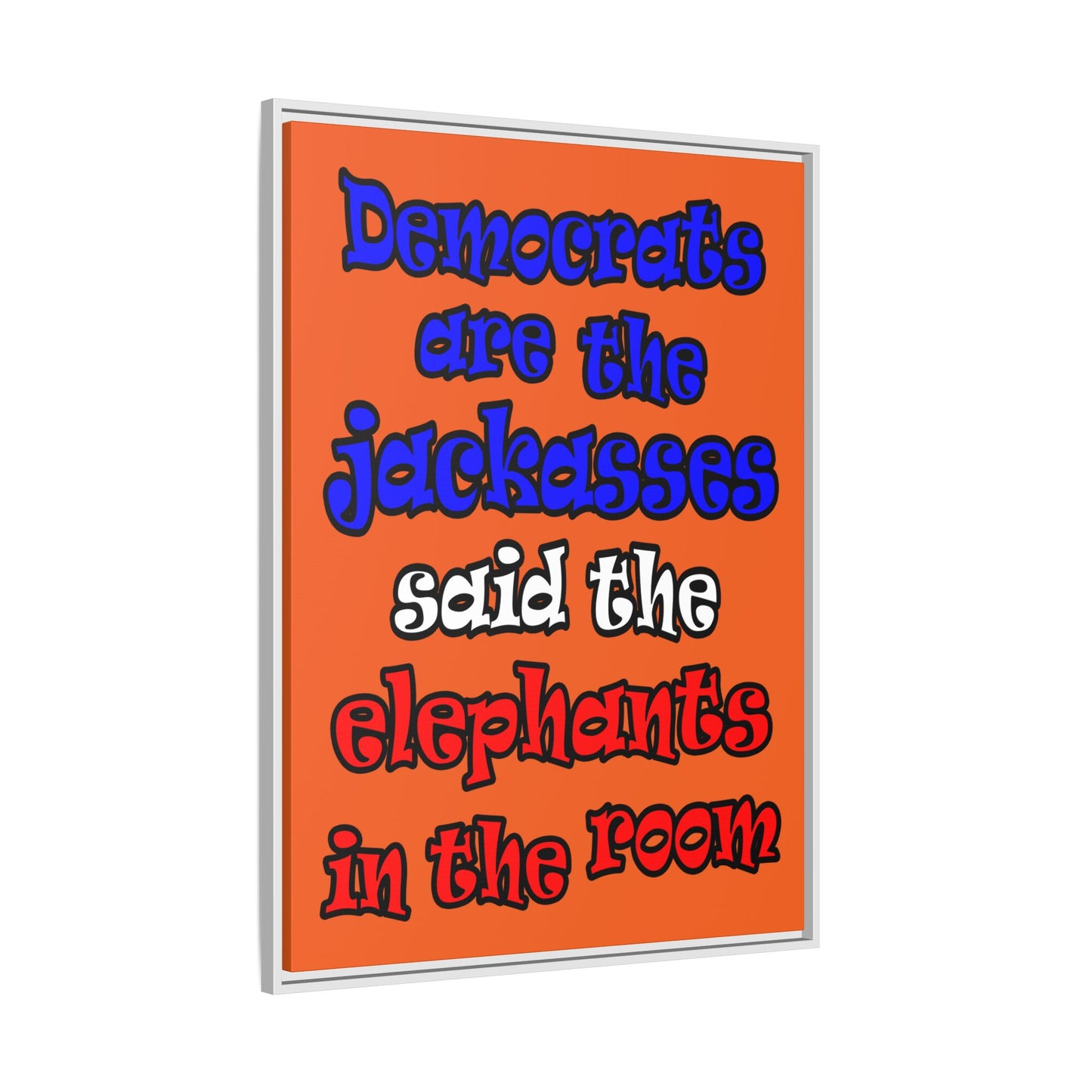 donkeys and elephants - framed canvas art (orange)