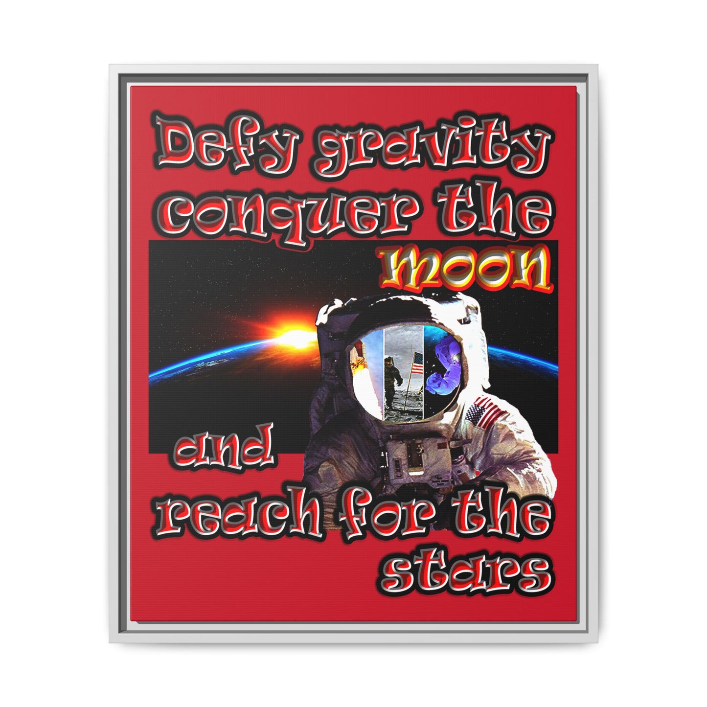 defy conquer reach - framed canvas art (dark red)