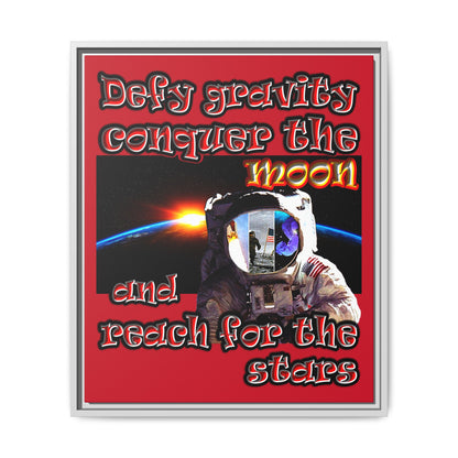 defy conquer reach - framed canvas art (dark red)