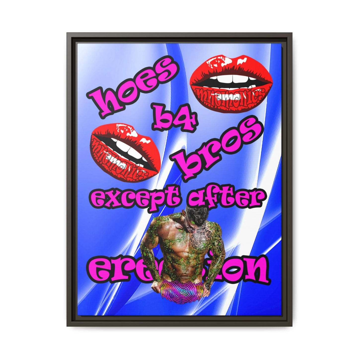 hoes b4 bros - framed canvas art (blue-white wave)