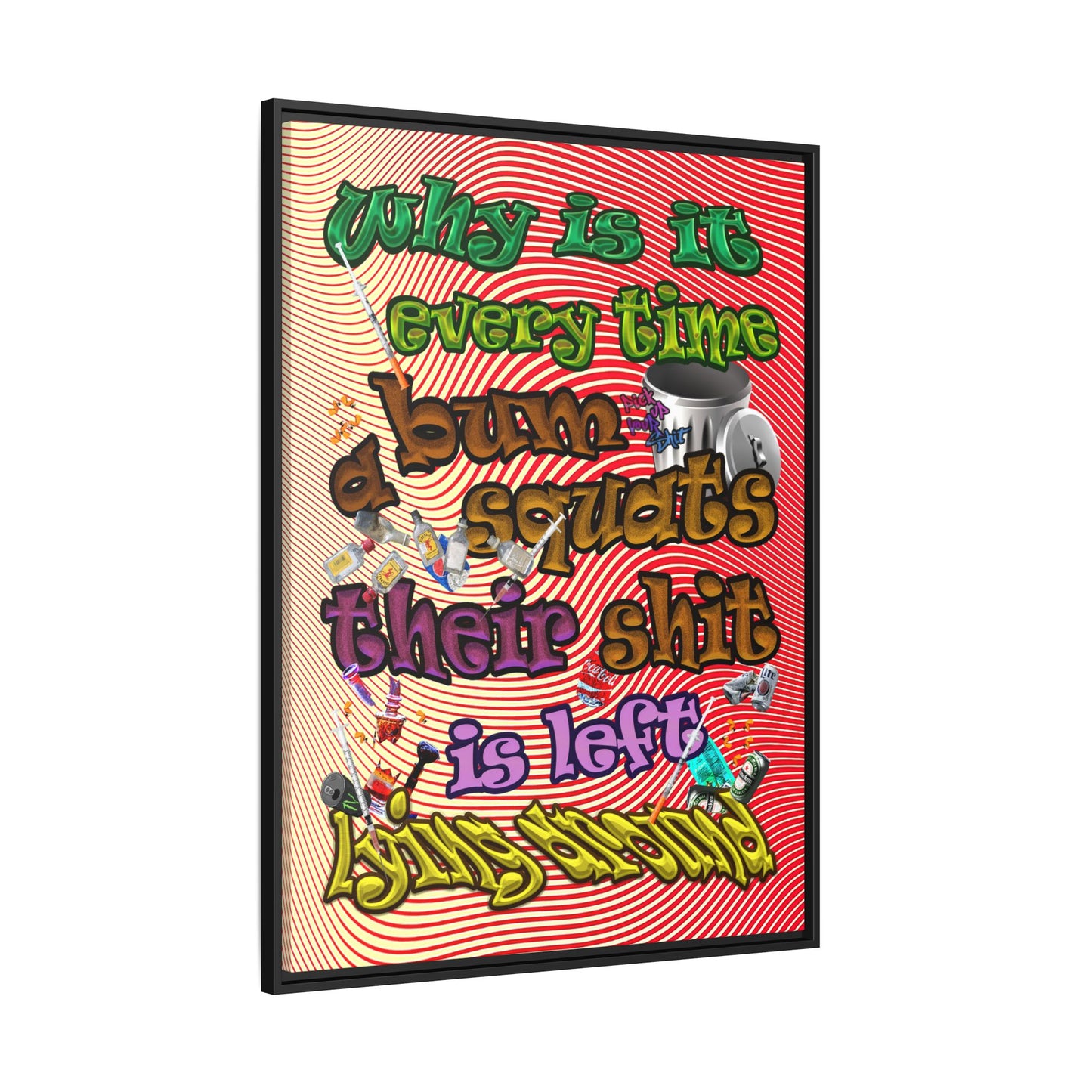 the bum's shit - framed canvas art (yellow-orange wave)