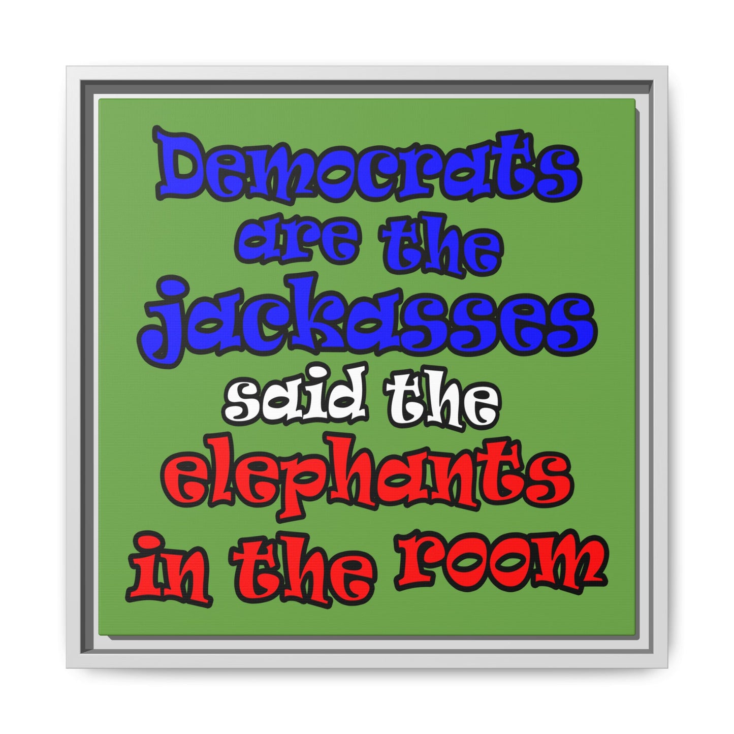 donkeys and elephants - framed canvas art (green)