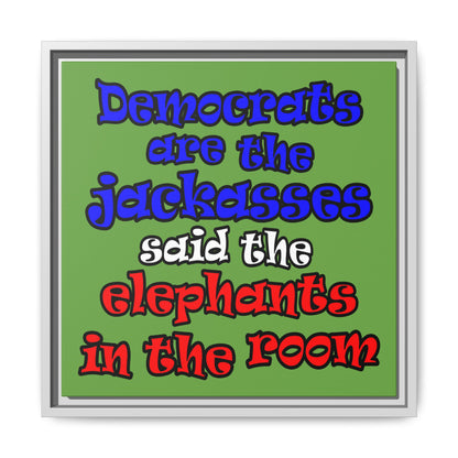donkeys and elephants - framed canvas art (green)