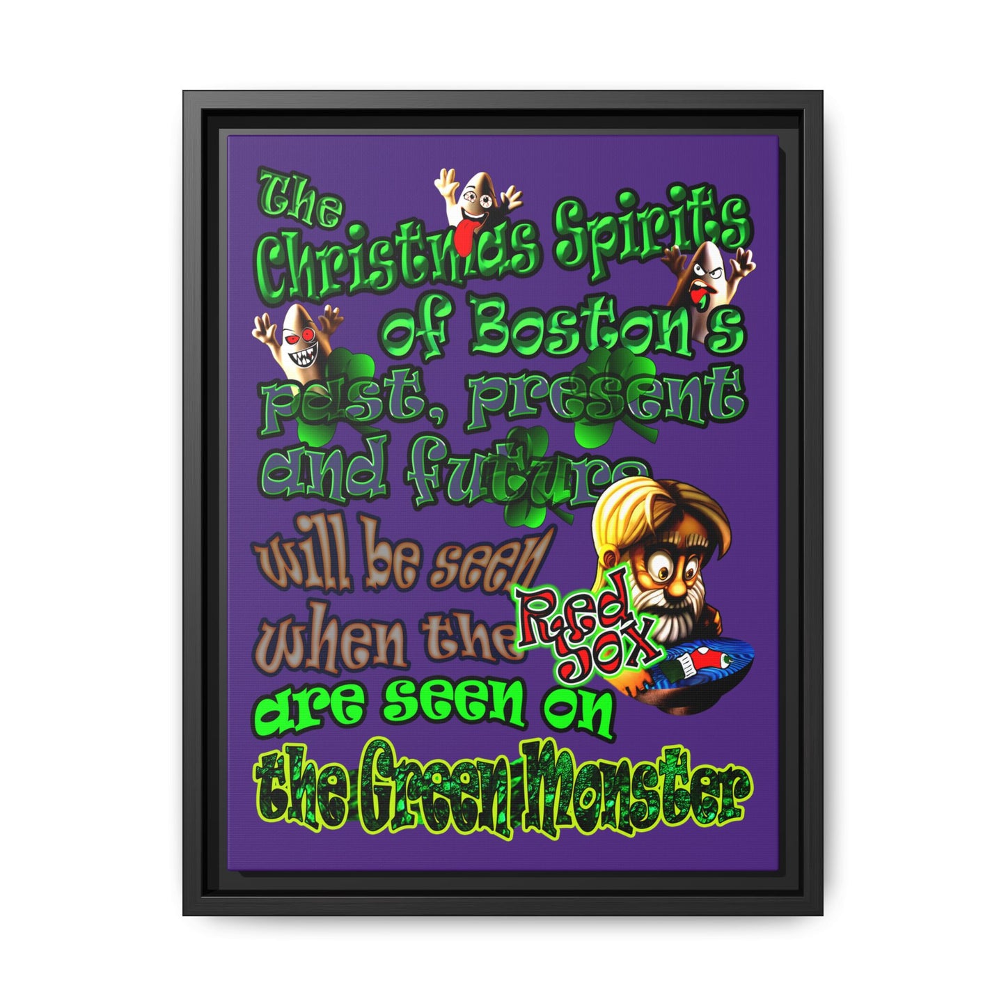 christmas spirits of boston - framed canvas art (purple)