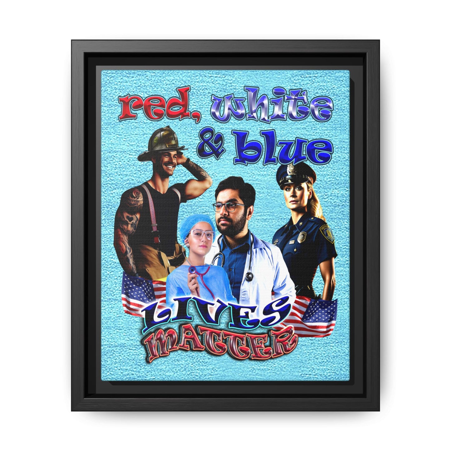 rw&b lives matter - framed canvas art (faded blue)