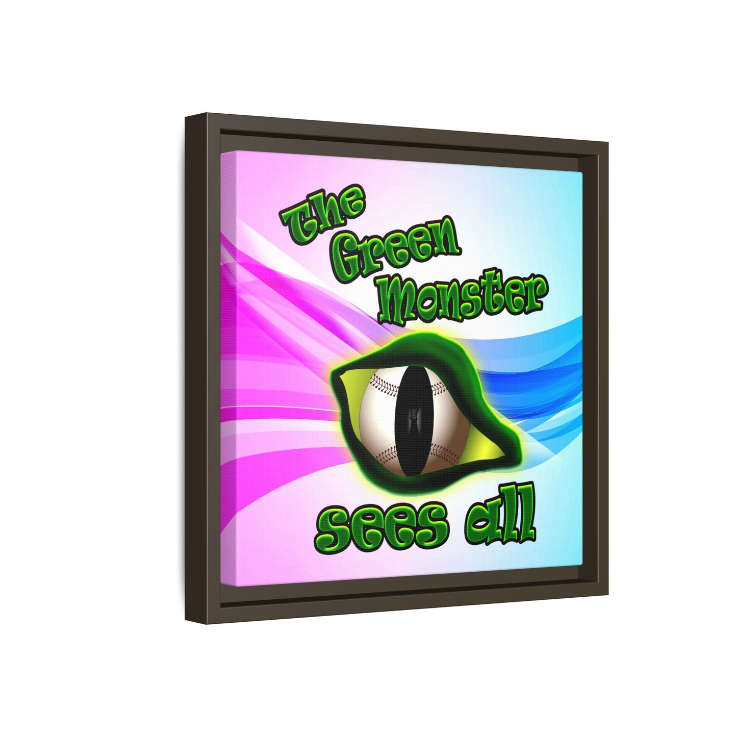 green monster - framed canvas art (light blue-pink wave)