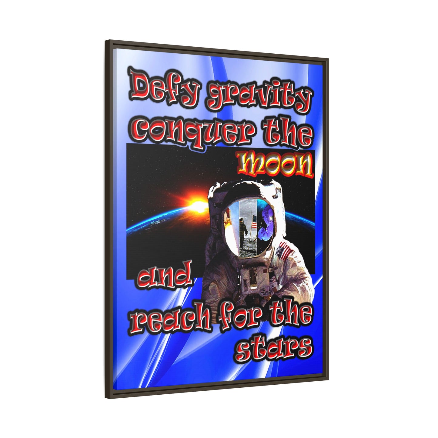 defy conquer reach - framed canvas art (blue-white wave)