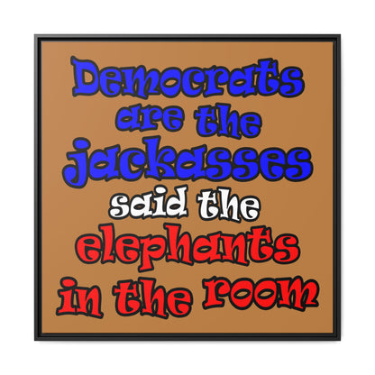 donkeys and elephants - framed canvas art (light brown)