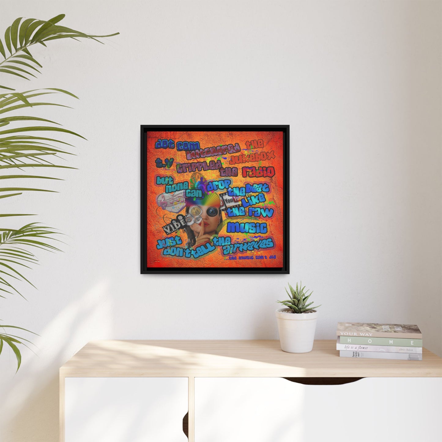 drop the beat - framed canvas art (burnt orange)
