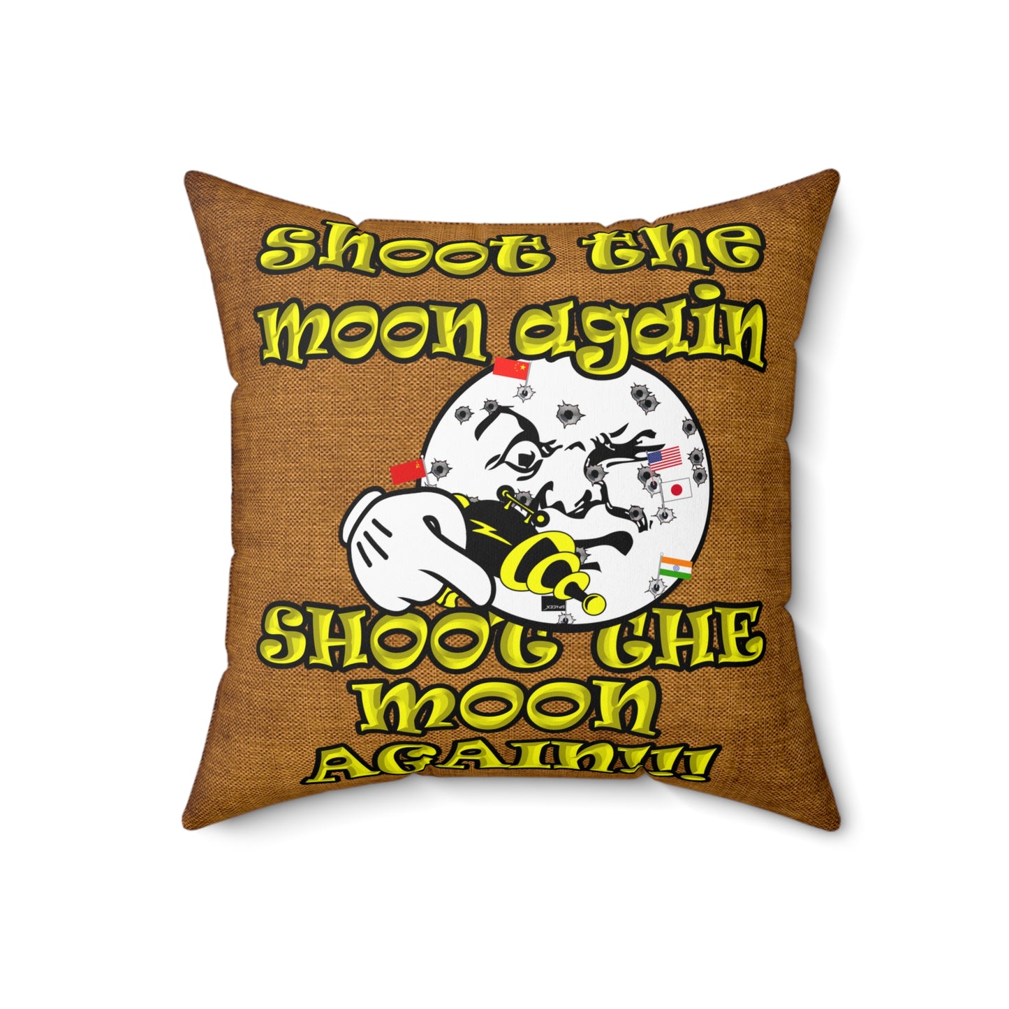 shoot the moon again - Spun Polyester Square Pillow - (dichromatic brown papyrus)