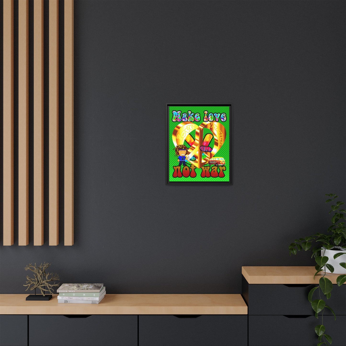 love peace - framed canvas art (logo green)