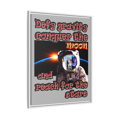 defy conquer reach - framed canvas art (light grey)
