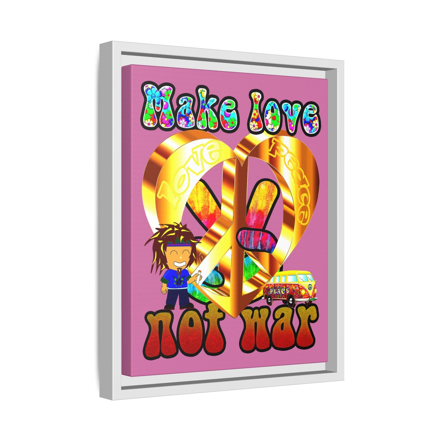 love peace - framed canvas art (light pink)