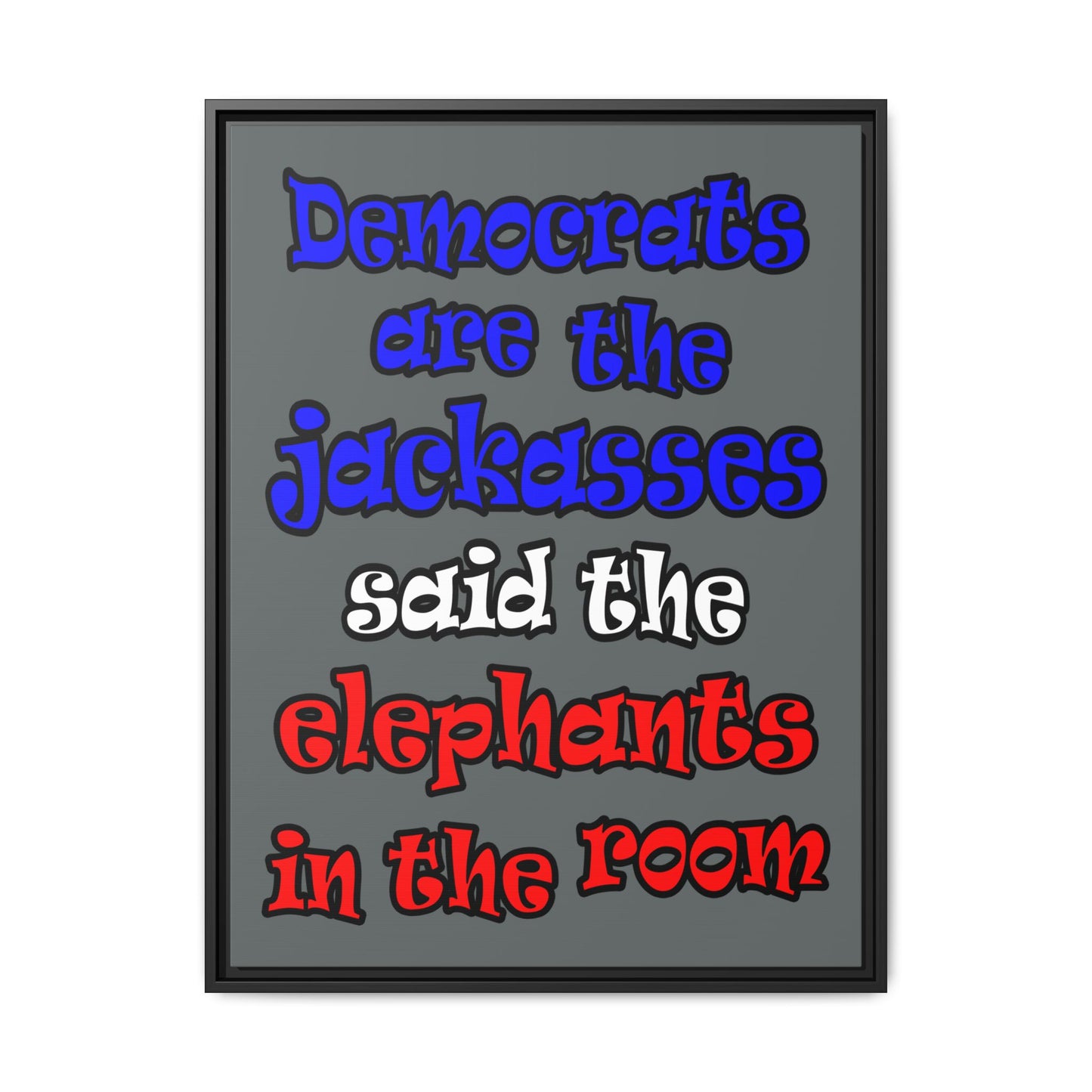 donkeys and elephants - framed canvas art (dark grey)