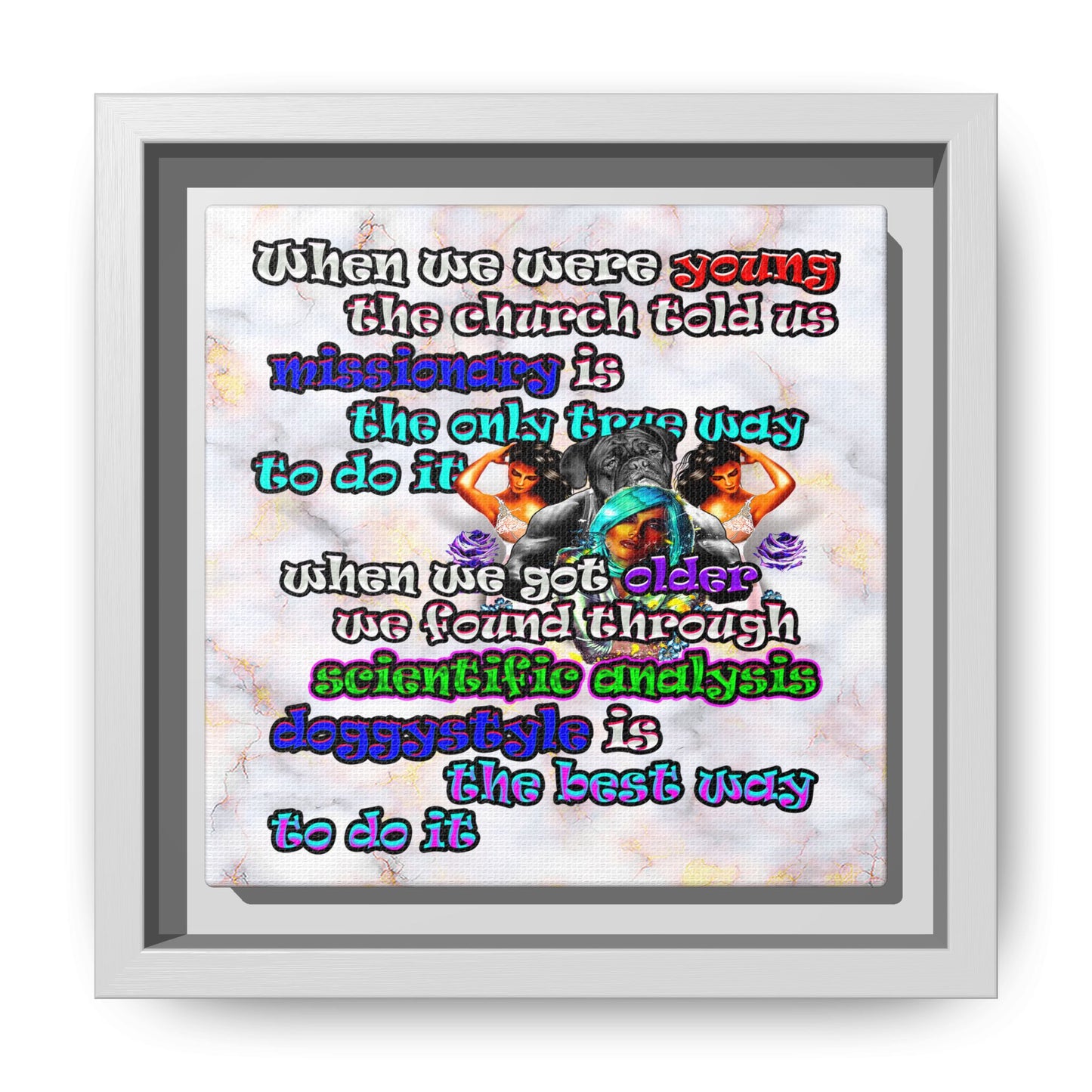 doggystyle - framed canvas art (white marble)