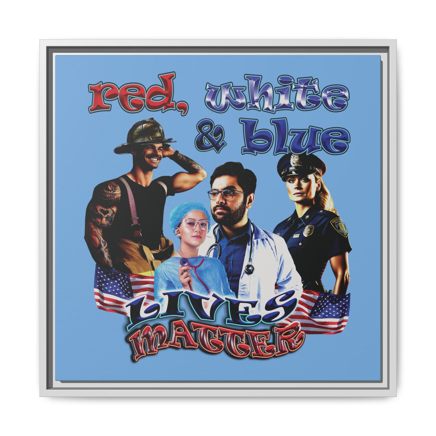 rw&b lives matter - framed canvas art (light blue)