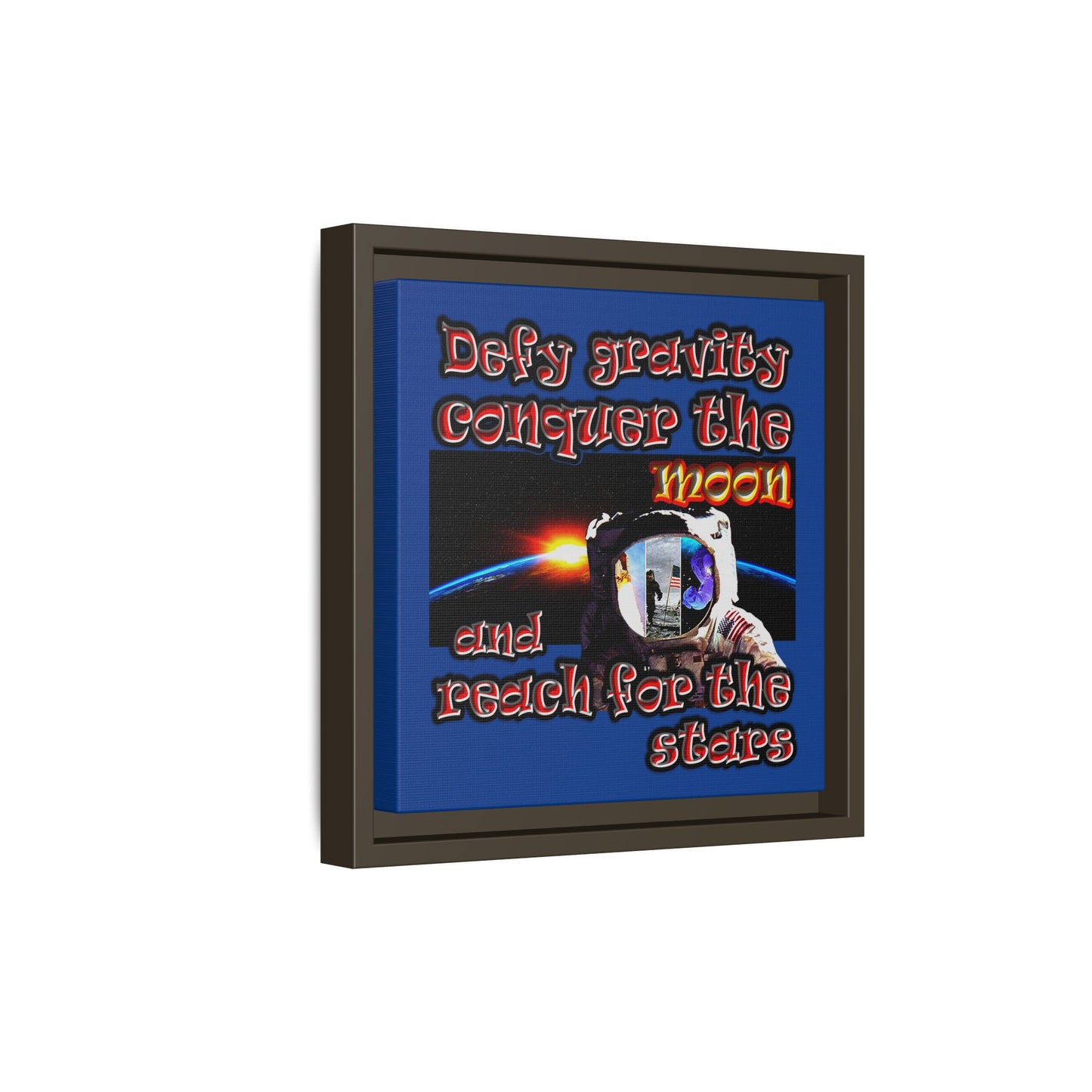 defy conquer reach - framed canvas art (dark blue)