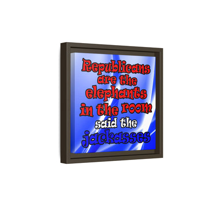 donkeys and elephants - framed canvas art (blue-white wave)