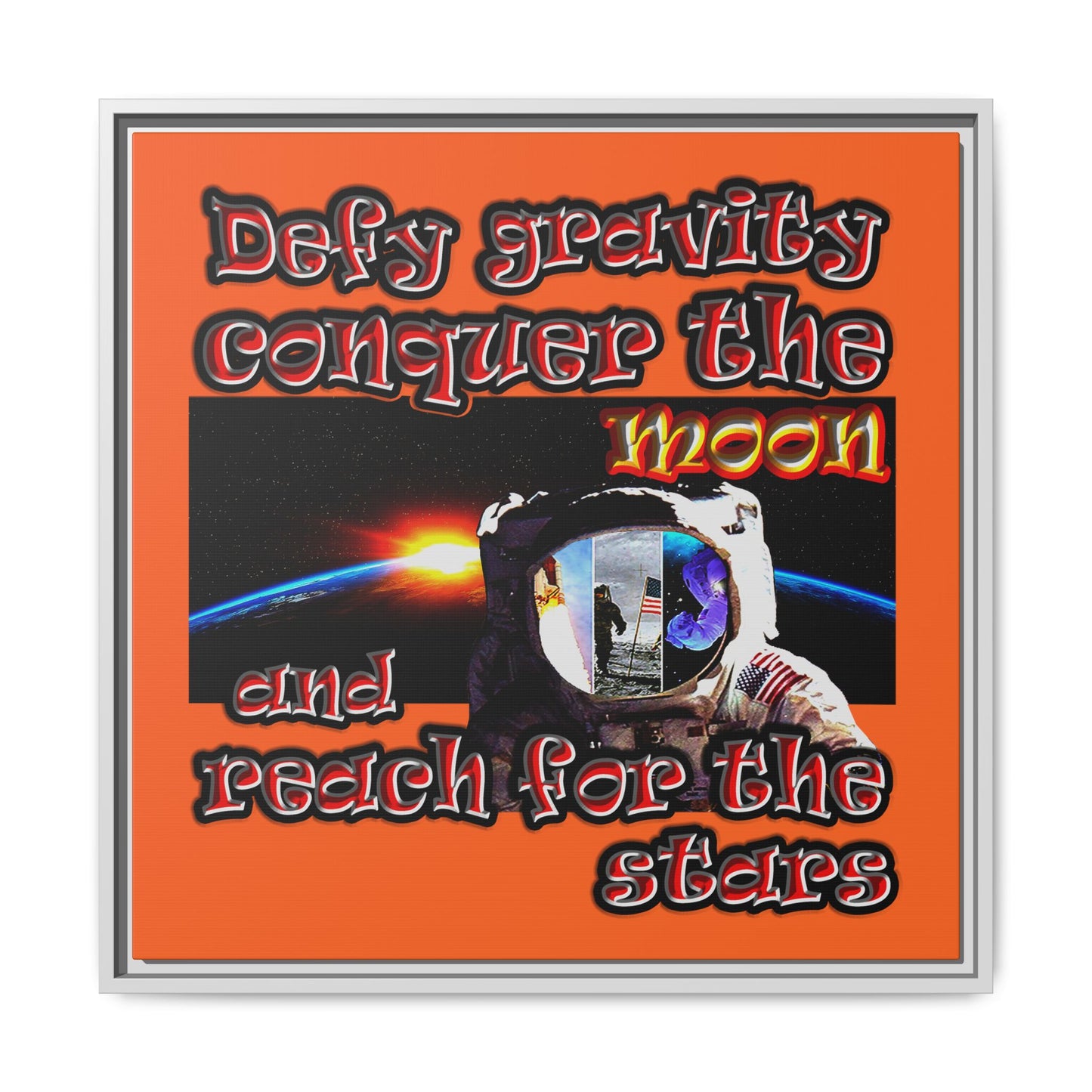 defy conquer reach - framed canvas art (orange)