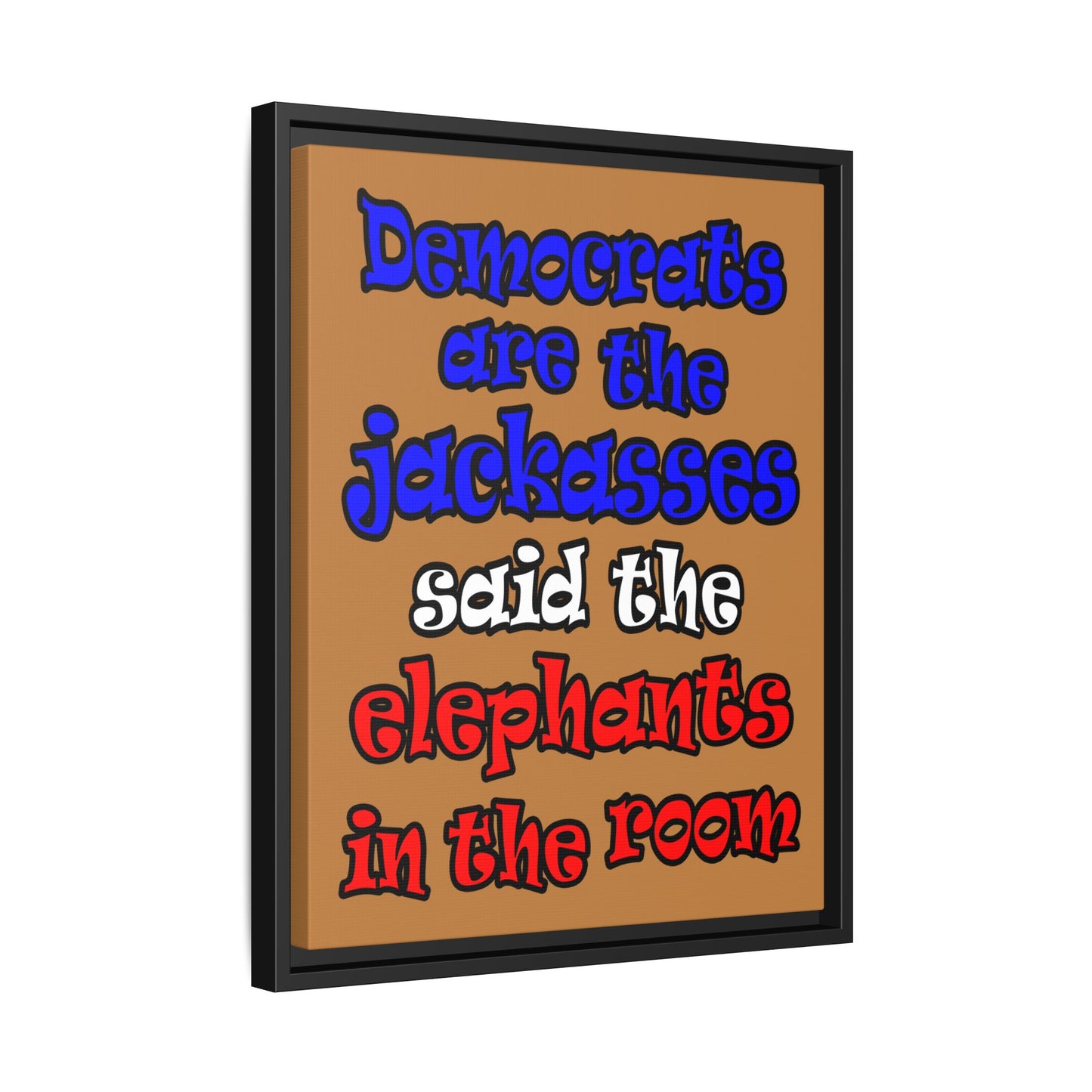 donkeys and elephants - framed canvas art (light brown)