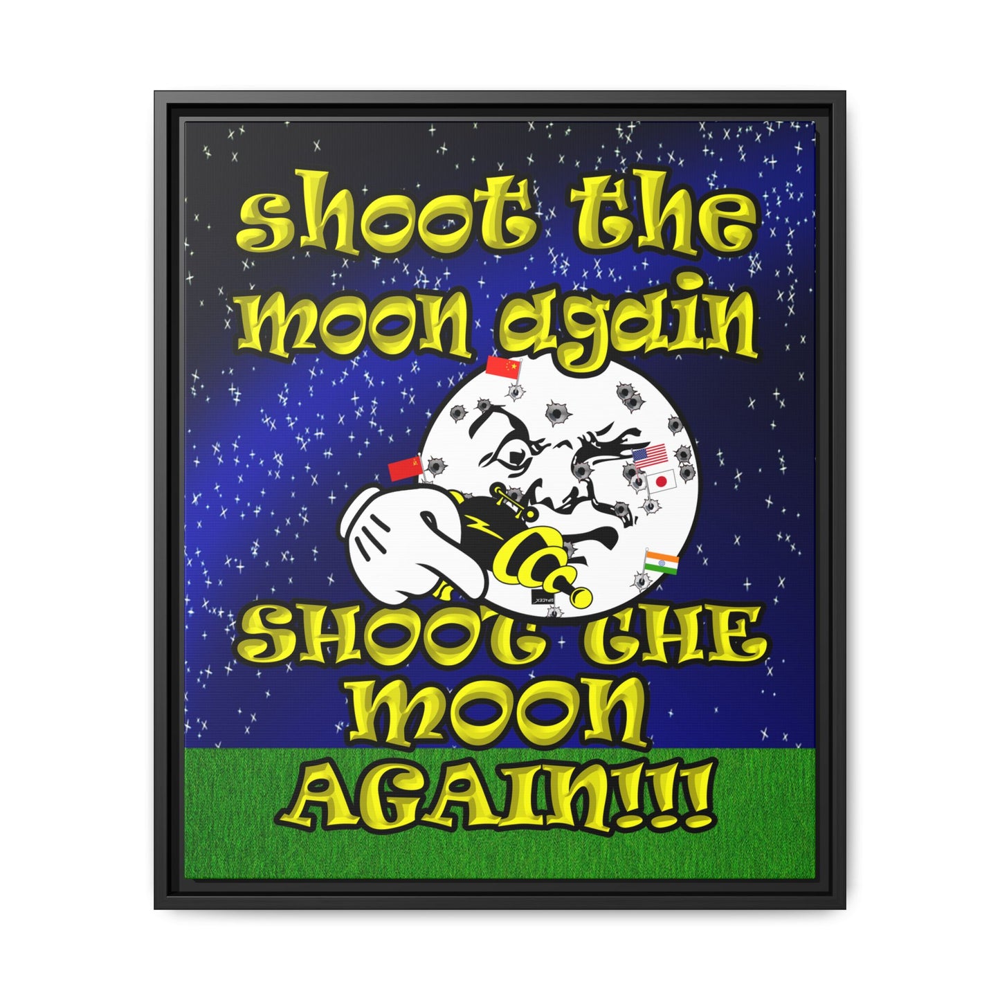 shoot the moon again - framed canvas art ('snoops' background)