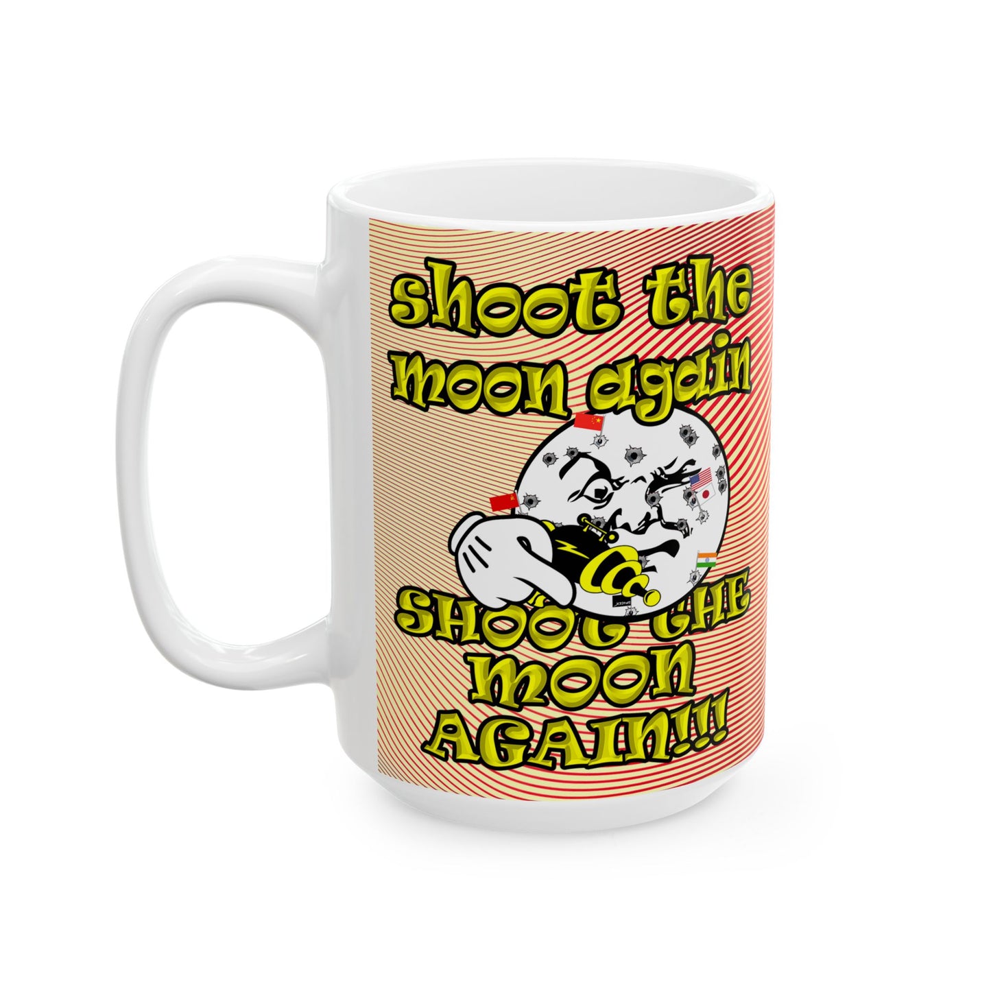 shoot the moon again - White Mug (yellow-orange wave)