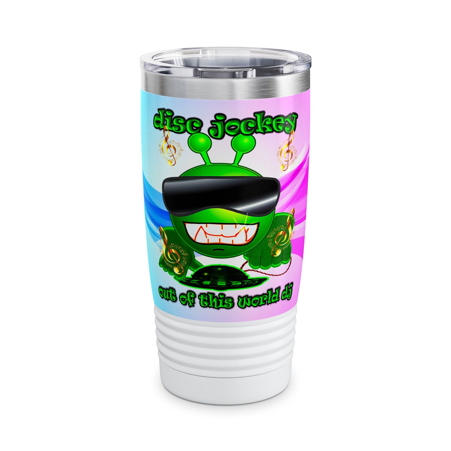 disc jockey - Ringneck Tumbler, 20oz (light blue-pink wave)