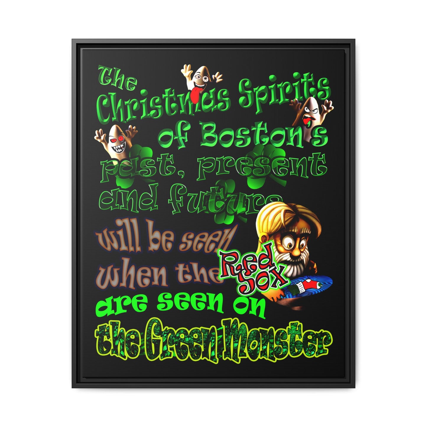 christmas spirits of boston - framed canvas art (black)