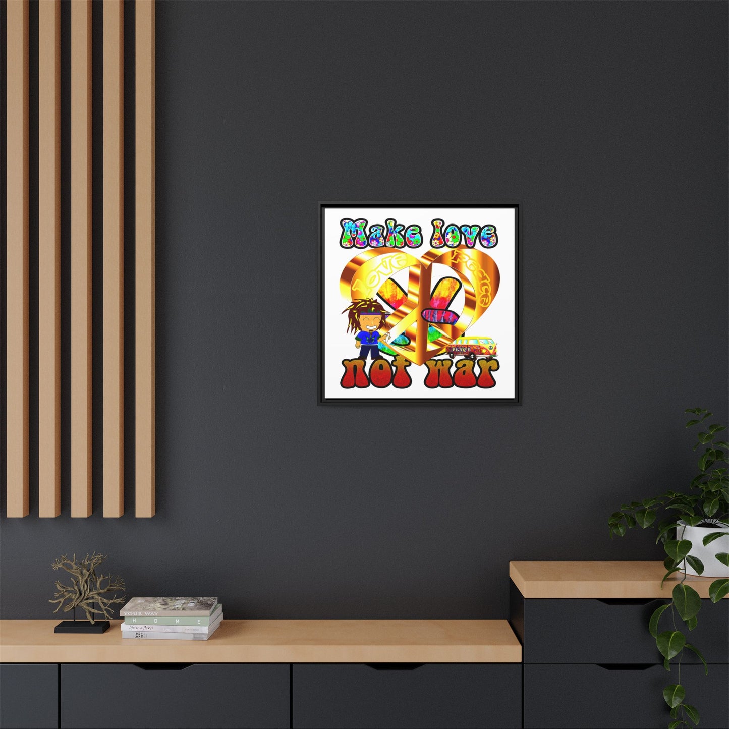 love peace - framed canvas art (white)