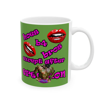 hoes b4 bros - White Mug (green)
