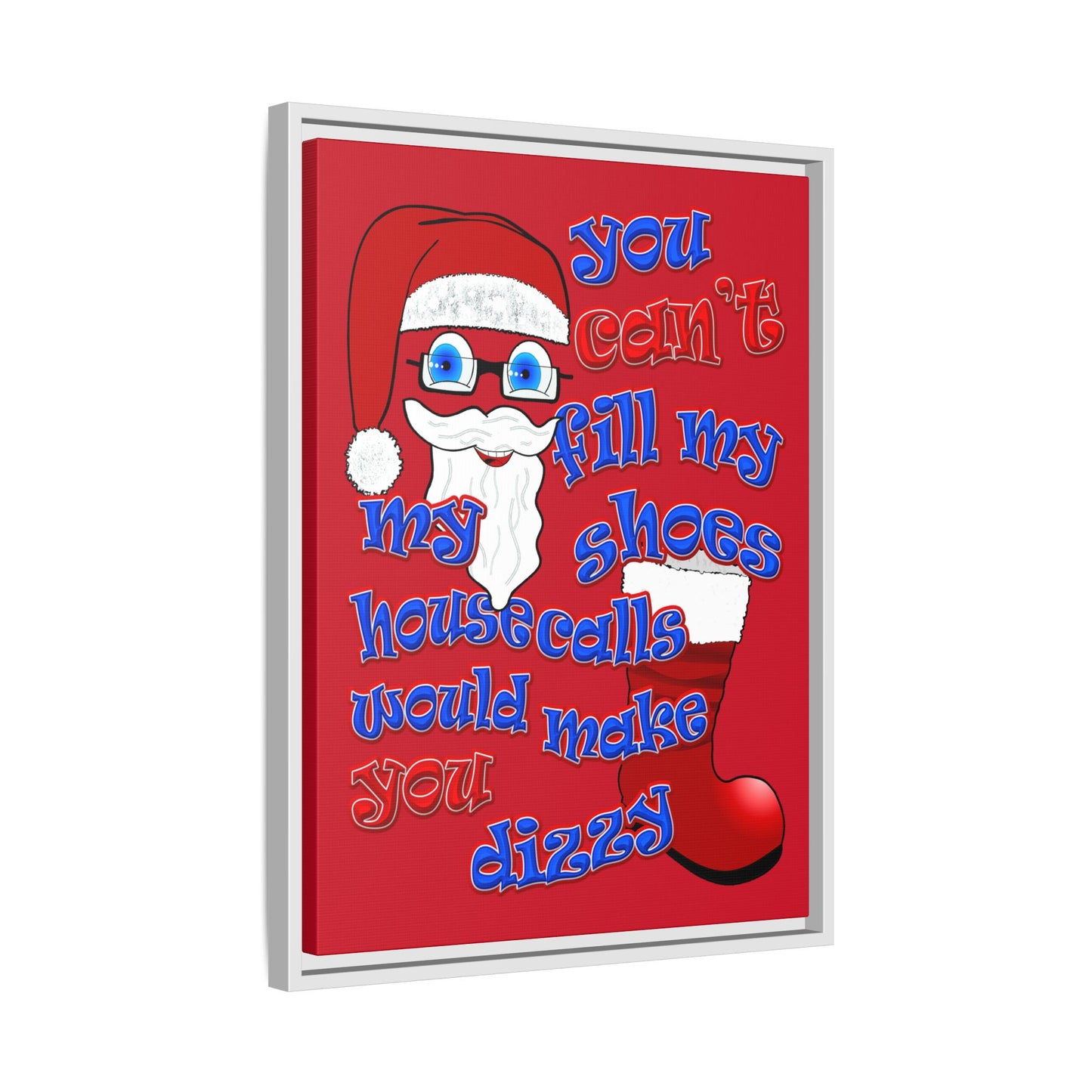 santa's shoes - framed canvas art (dark red)