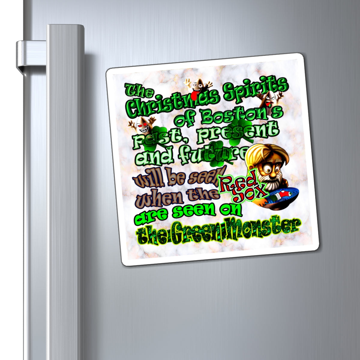 christmas spirits of boston - Magnets - (white marble)