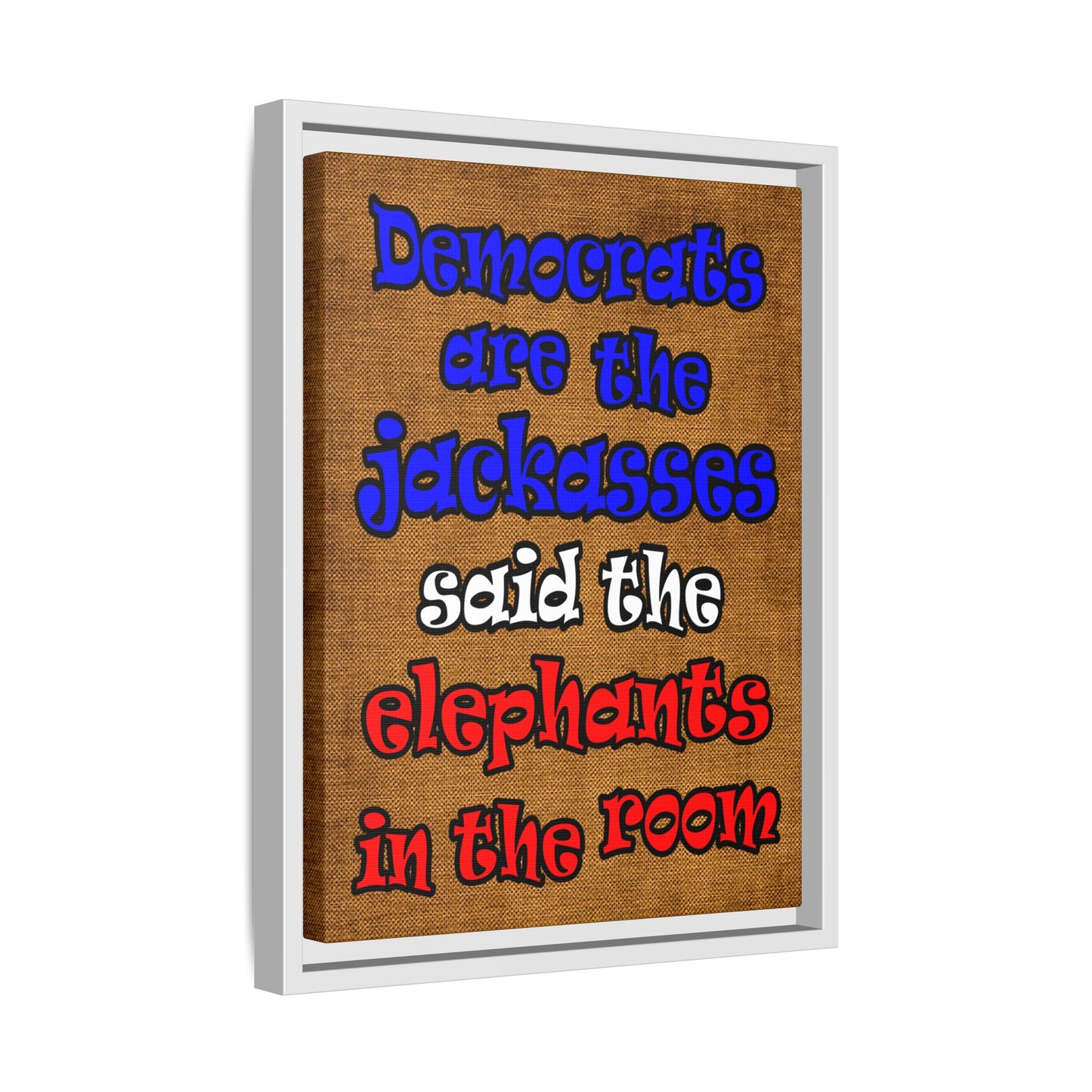 donkeys and elephants - framed canvas art (brown papyrus)