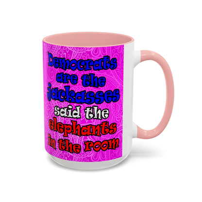 donkeys and elephants - Accent Mug (pink swirl)