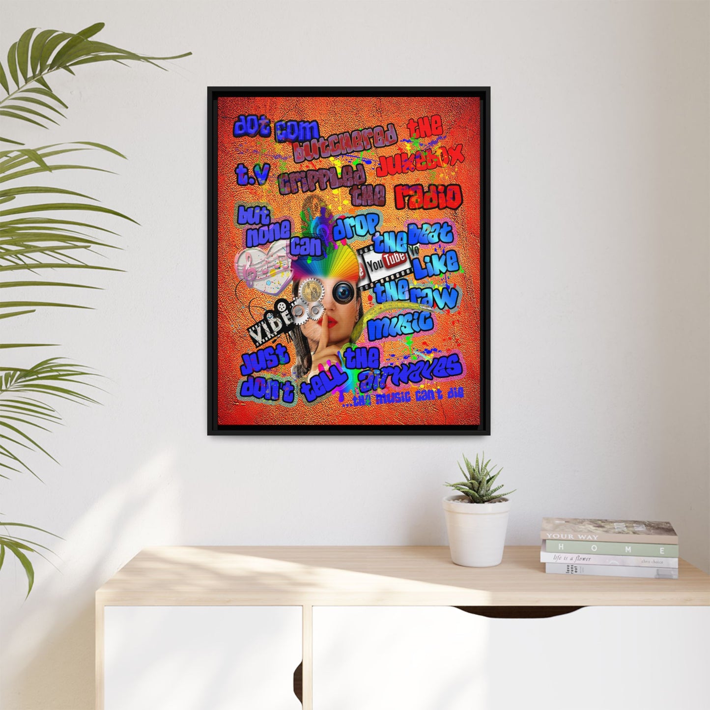 drop the beat - framed canvas art (burnt orange)