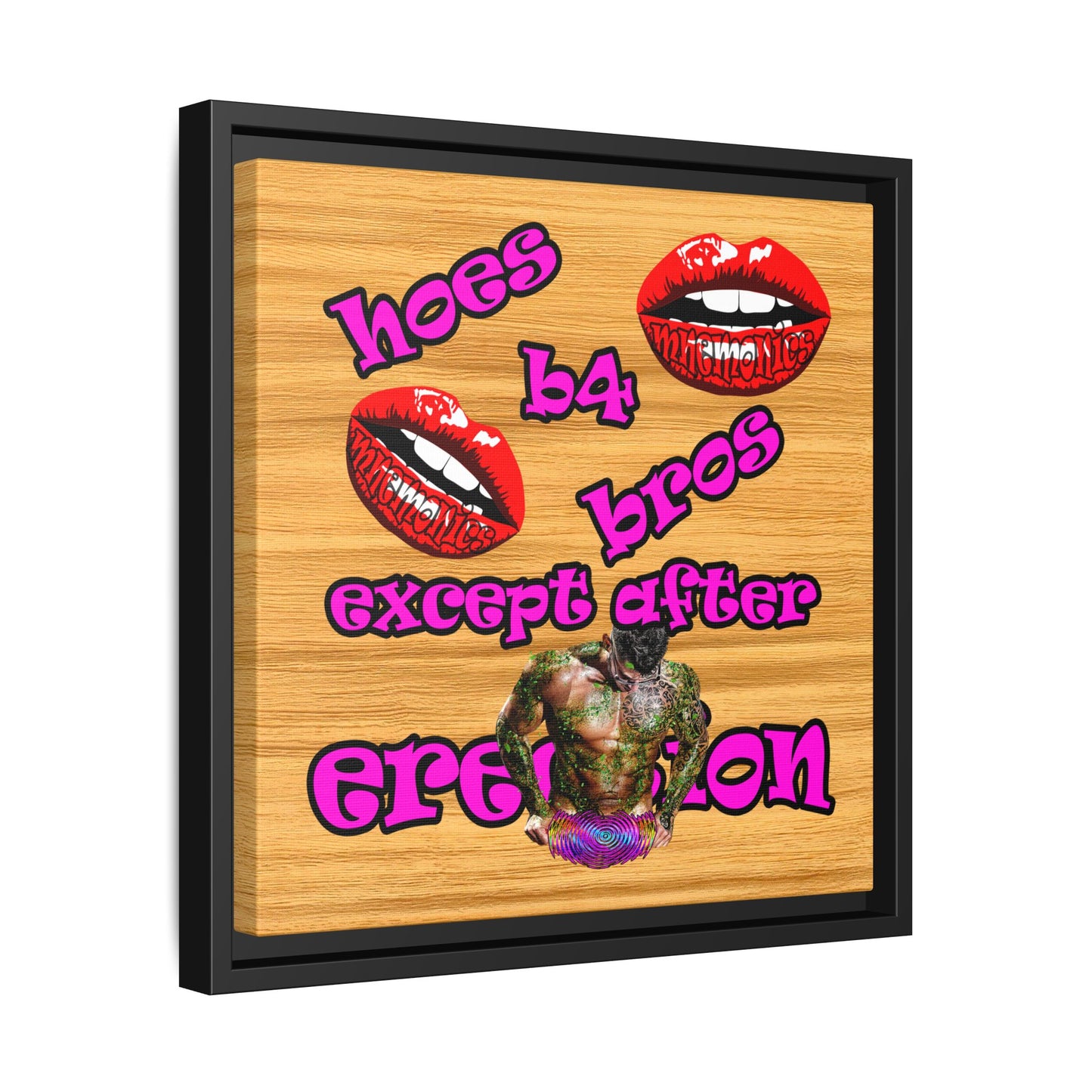 hoes b4 bros - framed canvas art (butterscotch wood finish)