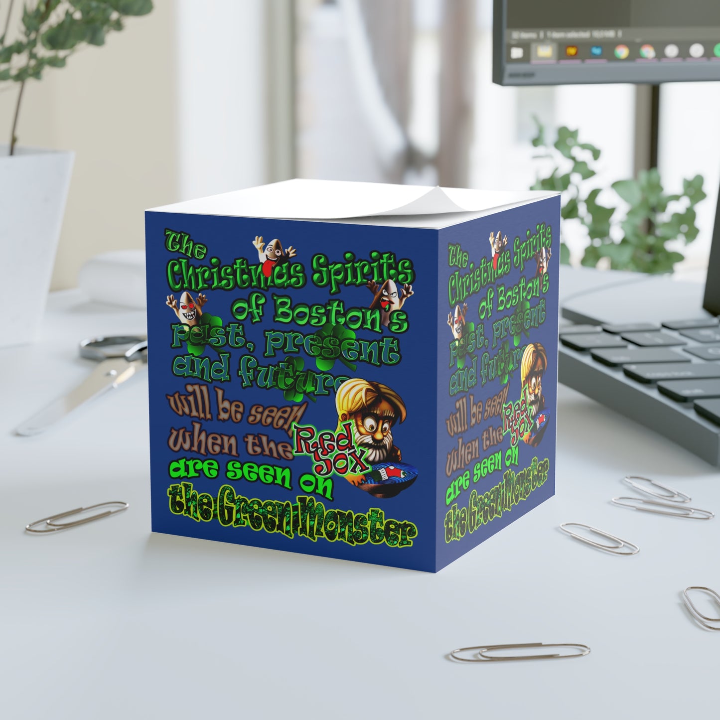 christmas spirits of boston - note cube (dark blue)