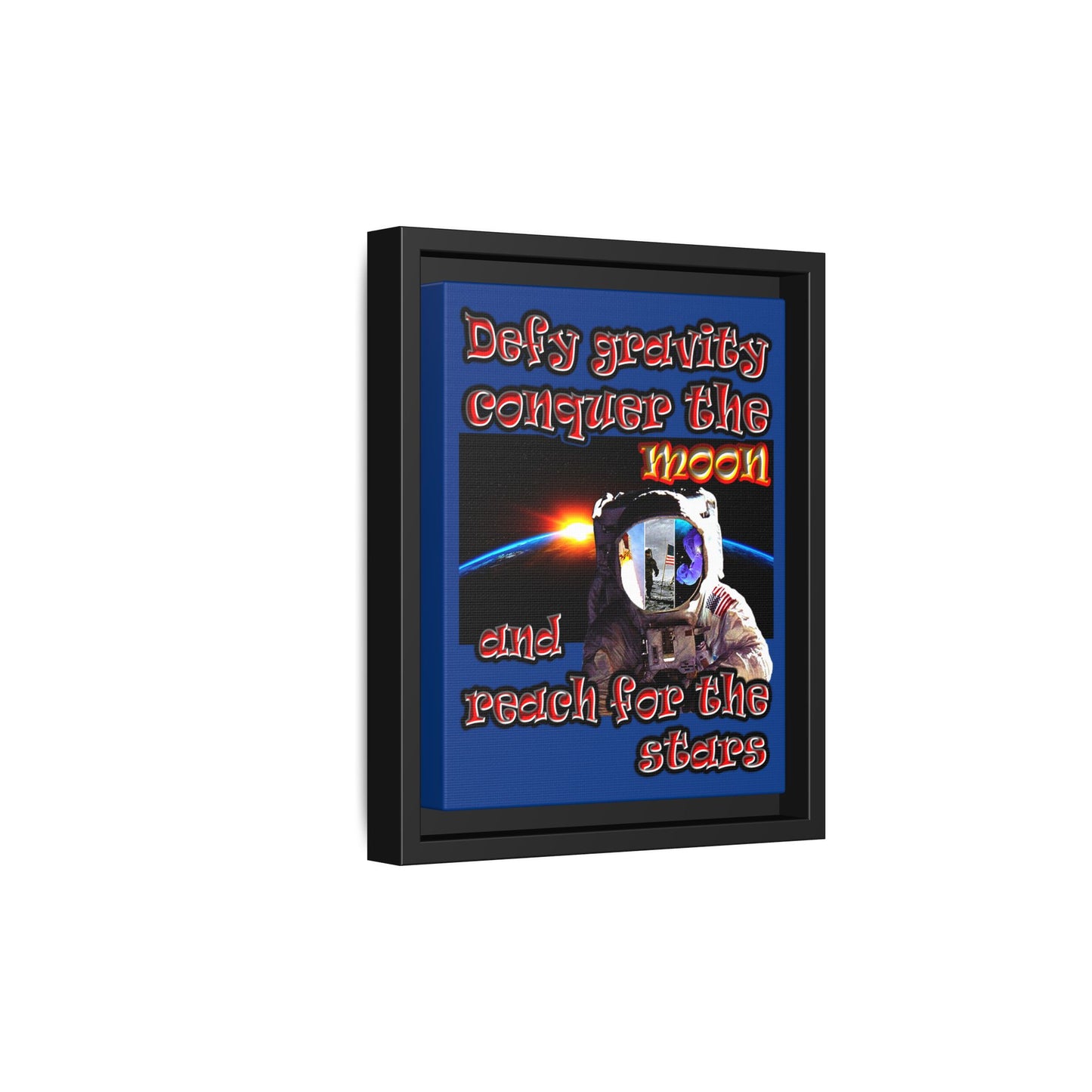 defy conquer reach - framed canvas art (dark blue)