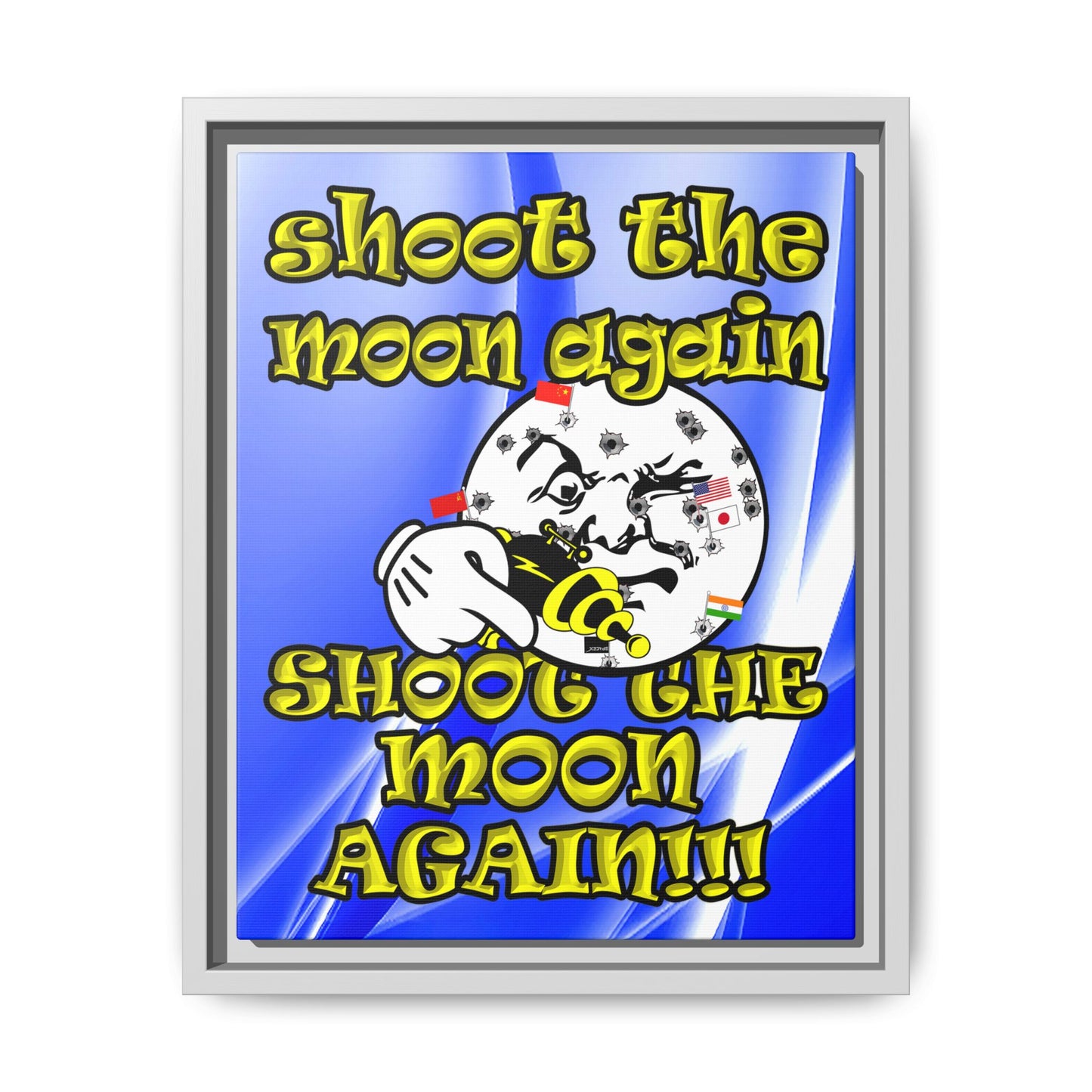 shoot the moon again - framed canvas art (blue-white wave)
