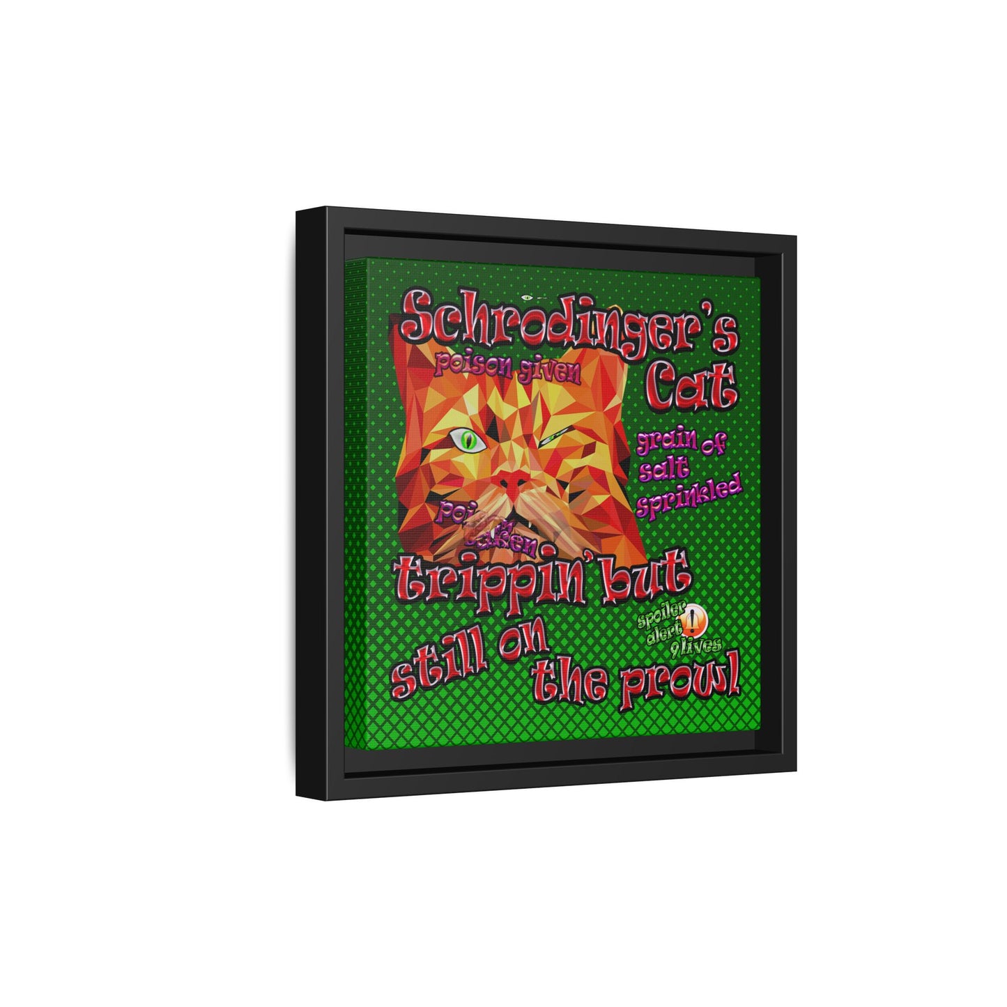 schrodinger's cat - framed canvas art (logo green)