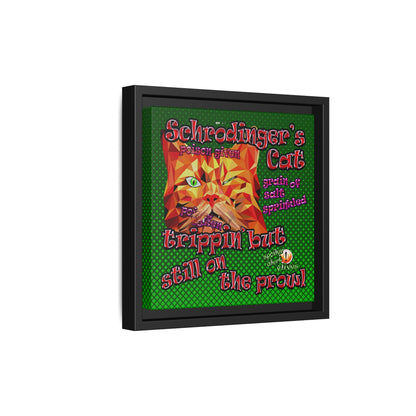 schrodinger's cat - framed canvas art (logo green)