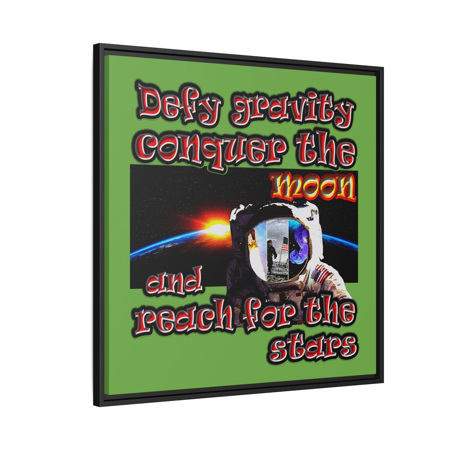 defy conquer reach - framed canvas art (green)