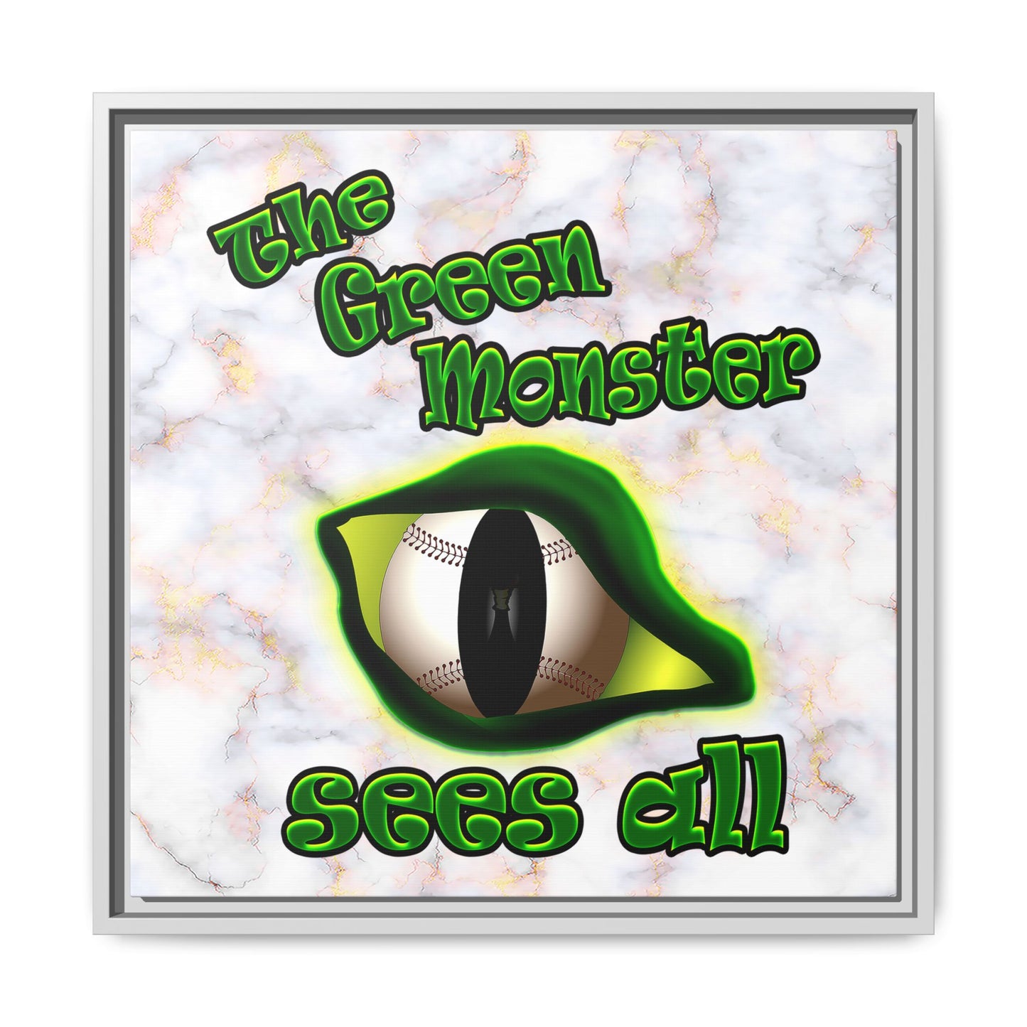 green monster - framed canvas art (white marble)